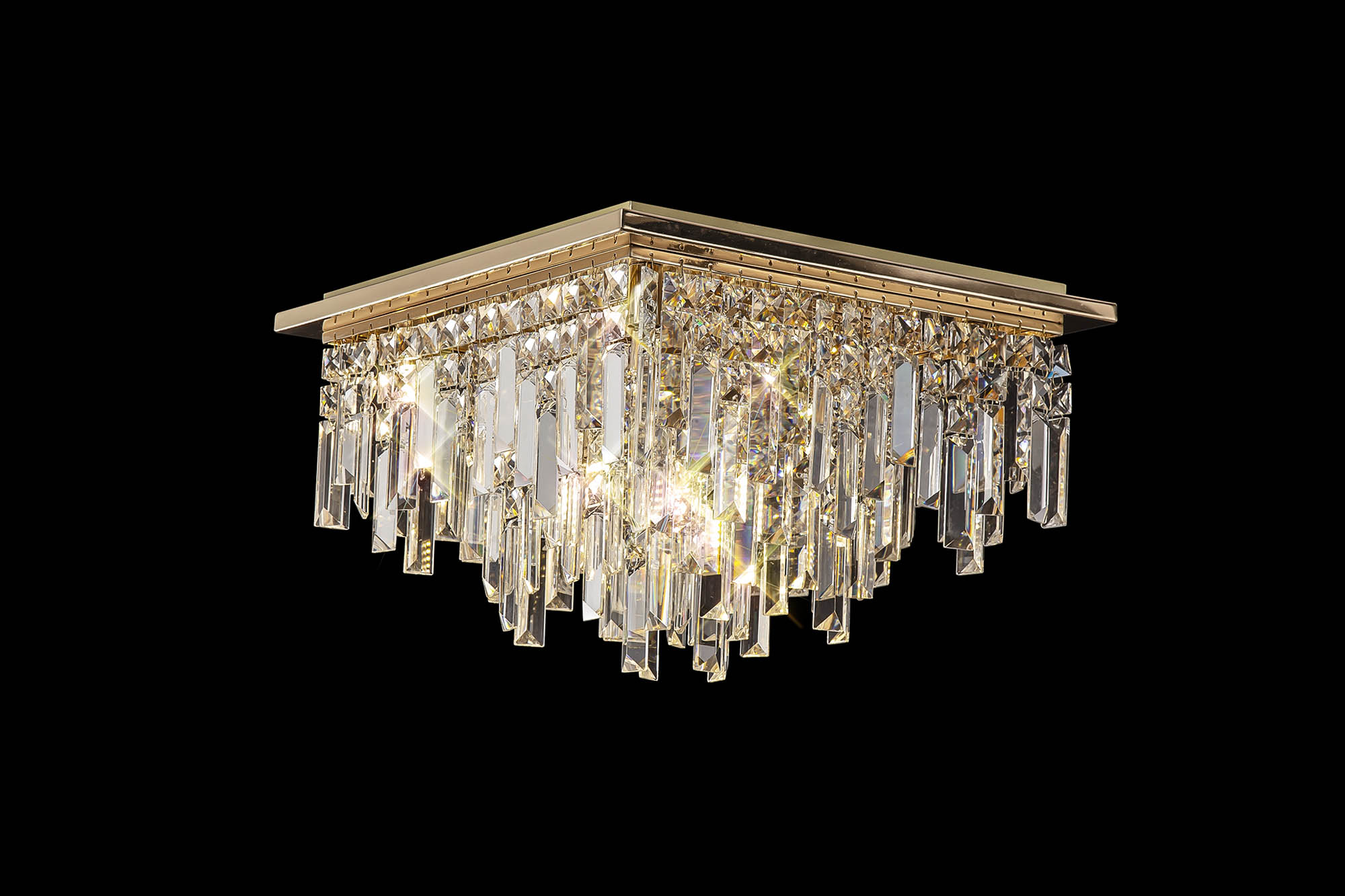 Maddison French Gold Crystal Ceiling Lights Diyas Ringed & Square Crystal Fittings